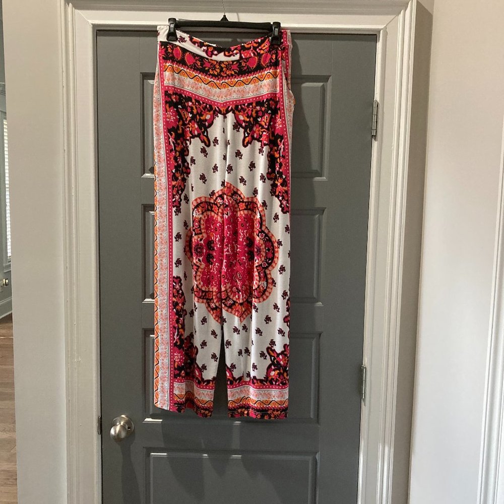 JW Styles Women Large Pink & White Palazzo Pants